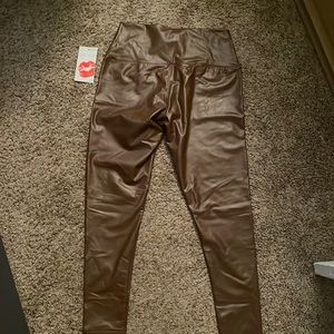 Brown pleather leggings pants